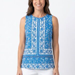 Chaus New York, Floral Blue and White sleeveless Blouse